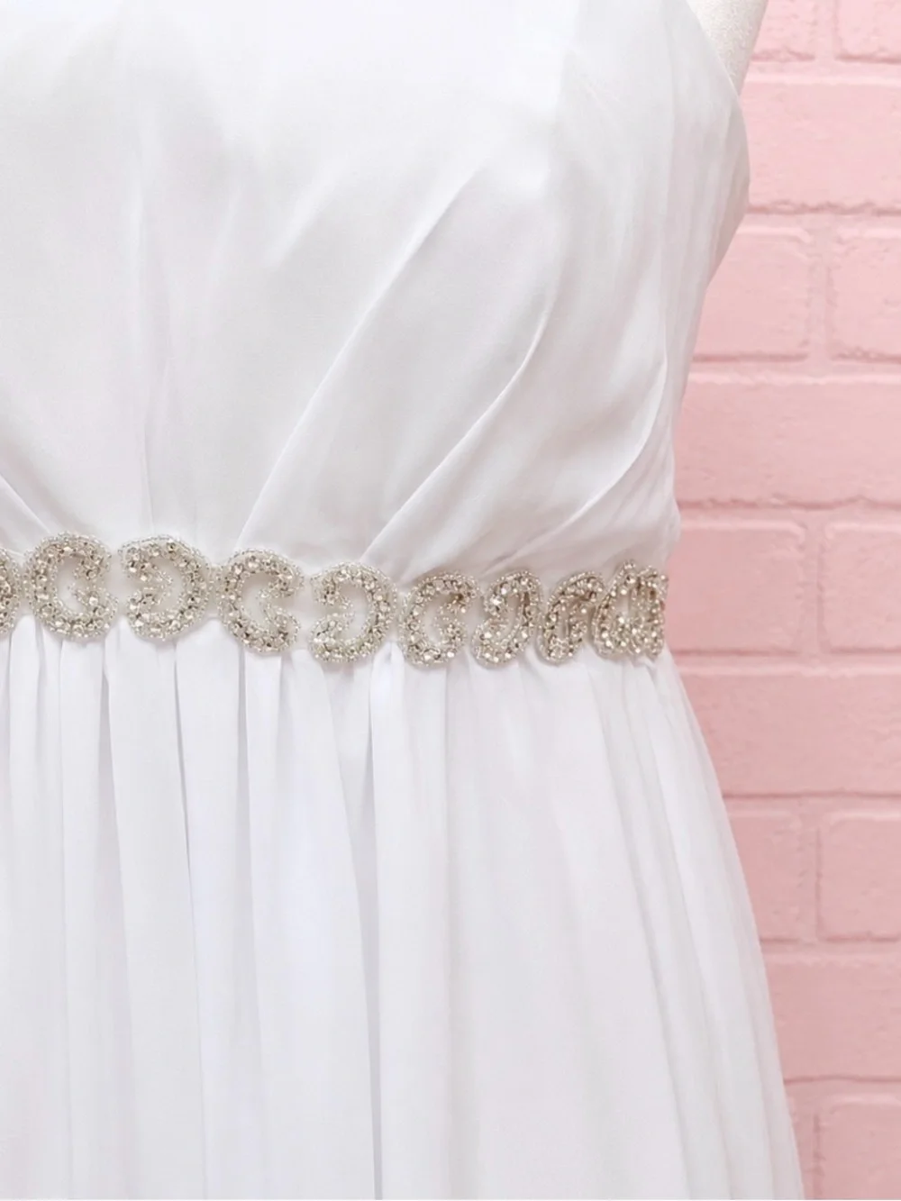 Eumi Strapless White High-Low Bridal Dress with Beaded Waist